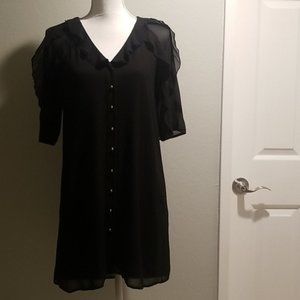 Sezane Black Ruffle V-neck Silk Dress 36 Small